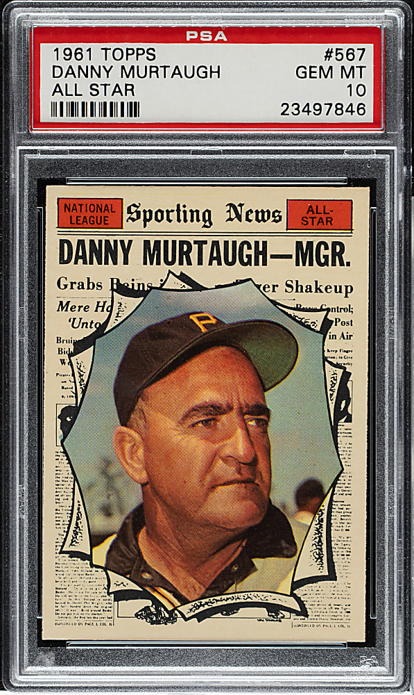 1961 Topps #567 Danny Murtaugh All-Star PSA GEM MINT 10 - 1 of 4!