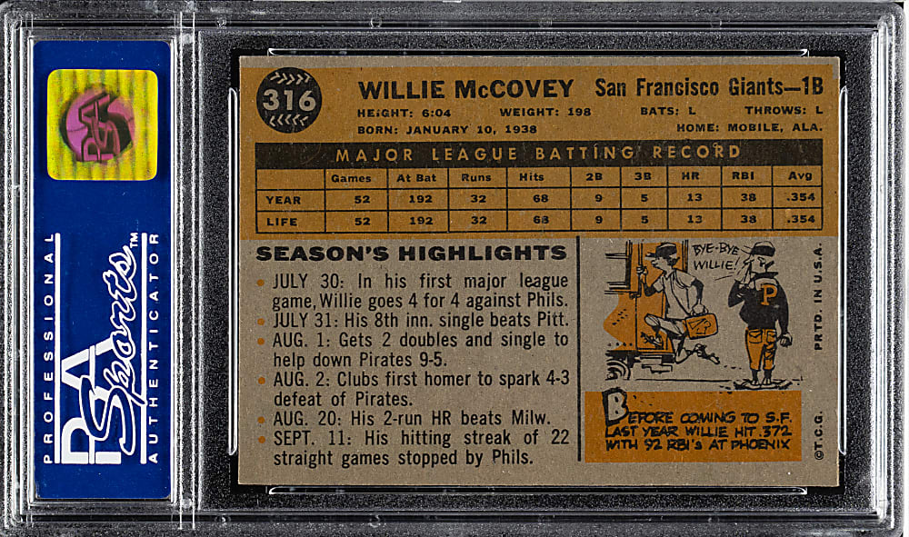 1960 Topps #316 Willie McCovey Rookie PSA NM-MT 8