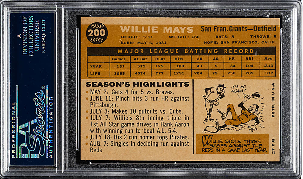 1960 Topps #200 Willie Mays PSA NM-MT 8