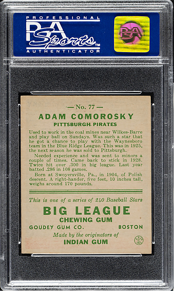 1933 R319 Goudey #77 Adam Comorosky PSA NM 7