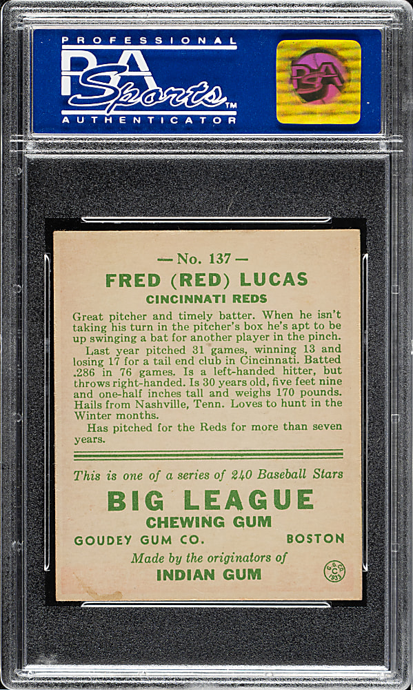 1933 R319 Goudey #137 Red Lucas PSA NM 7
