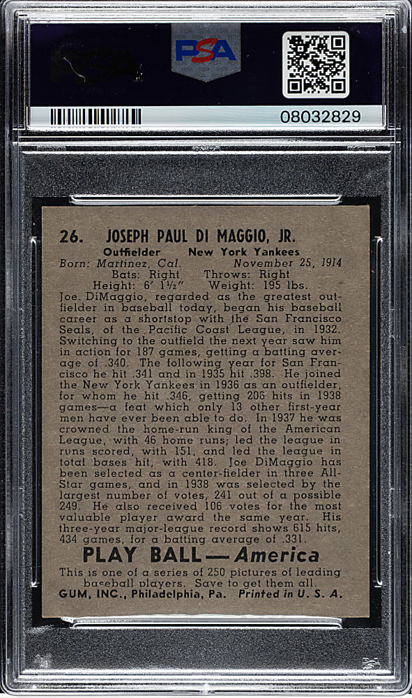 1939 R334 Play Ball #26 Joe DiMaggio PSA NM-MT 8