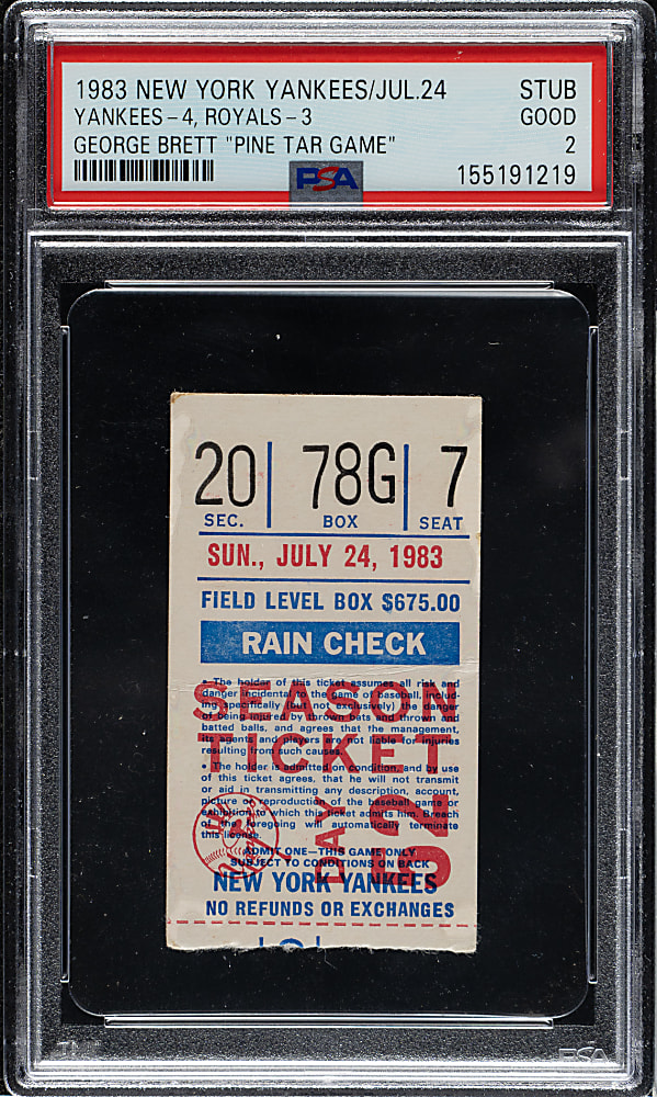 July 24, 1983 New York Yankees (vs. Kansas City Royals) Ticket Stub PSA GOOD 2 - George Brett "Pine Tar Game"