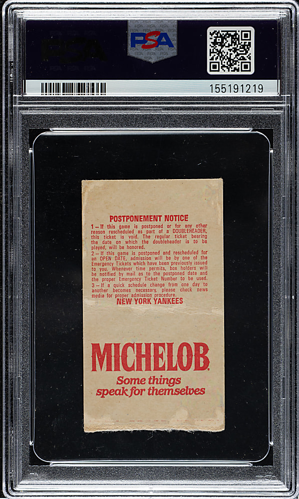 July 24, 1983 New York Yankees (vs. Kansas City Royals) Ticket Stub PSA GOOD 2 - George Brett "Pine Tar Game"
