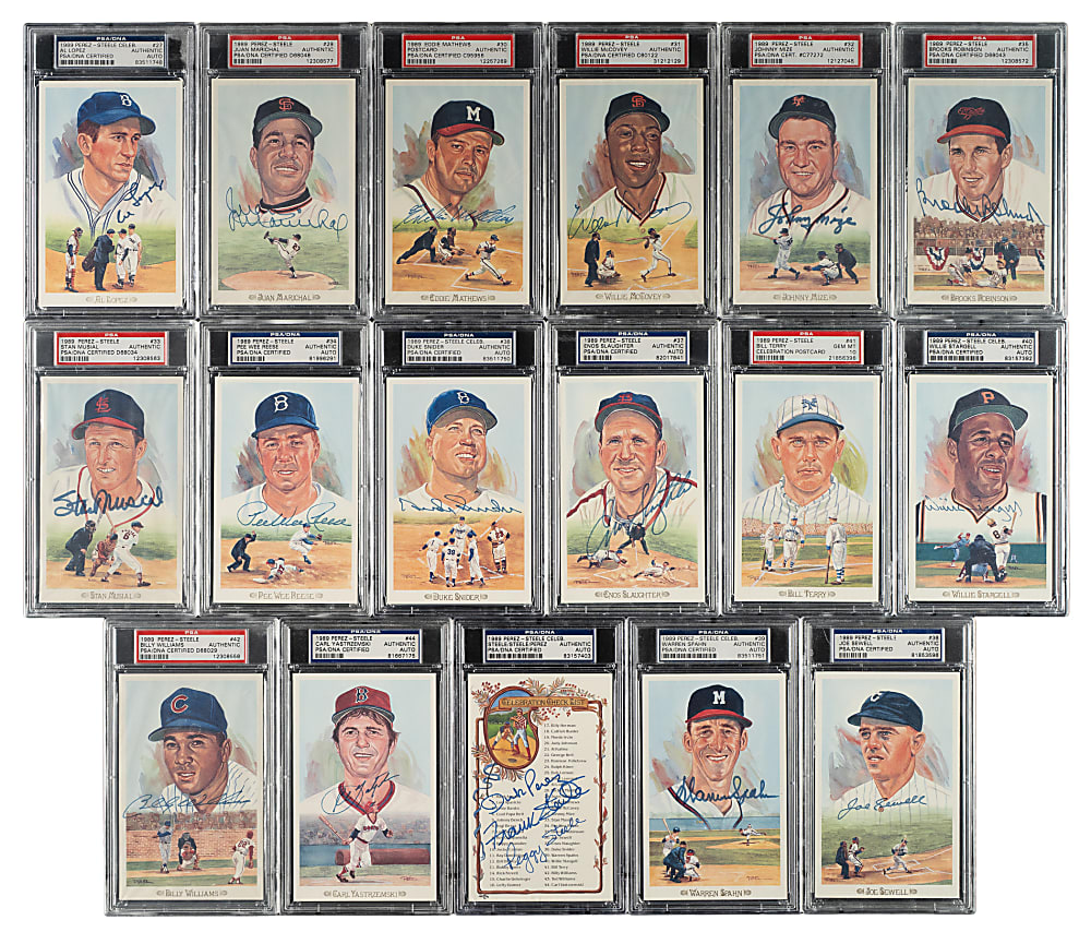 1989 Perez-Steele Celebration Complete Set (45) with 42 Signed Examples Including Williams, Mantle, and Aaron - All PSA/DNA Encapsulated!