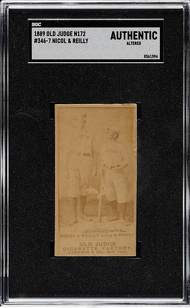 1889 N172 Old Judge Hugh Nicol & John Reilly - "Long & Short" SGC Authentic