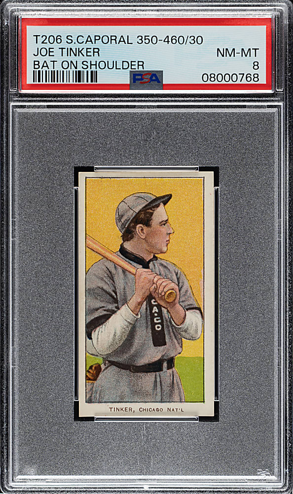1909-1911 T206 White Border Joe Tinker Bat on Shoulder PSA NM-MT 8 - Highest Graded!