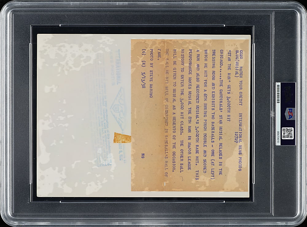 1958 Stan Musial 3,000 Career Hit Original International News Photograph PSA/DNA Type I