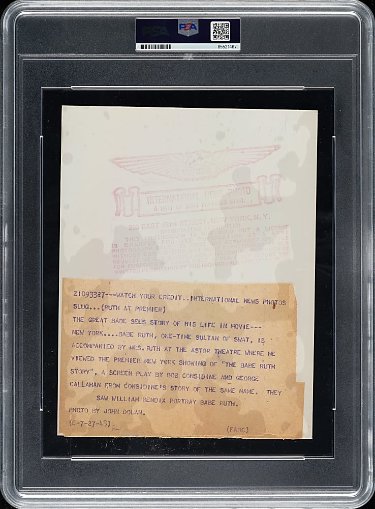 1948 Babe Ruth Last Public Appearance Original International News Photograph PSA/DNA Type I