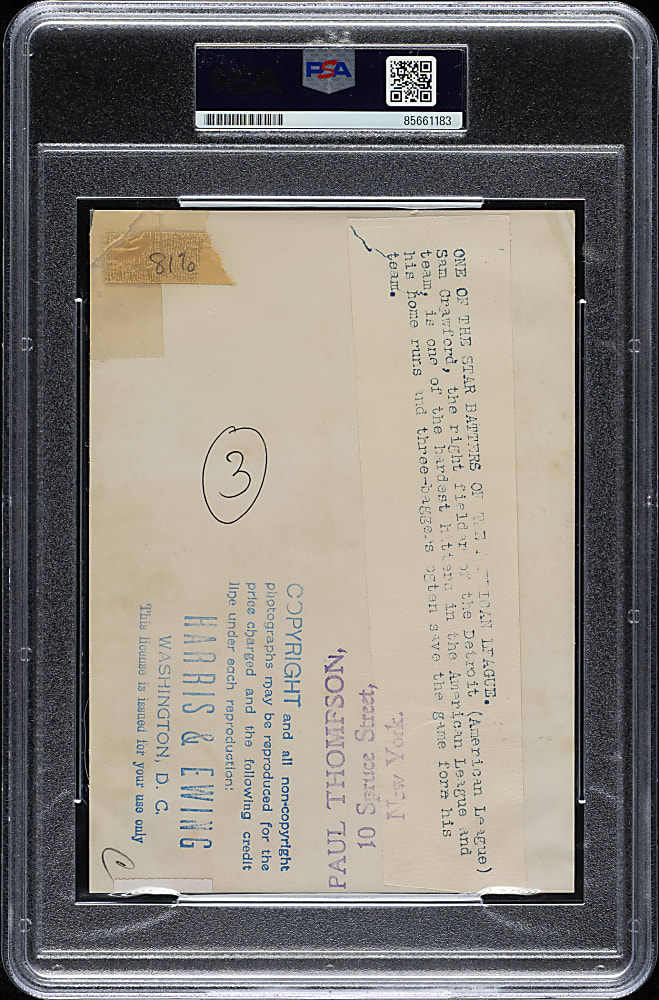 Circa 1913 Sam Crawford Original Harris & Ewing and Paul Thompson Agency Photograph PSA/DNA Type I