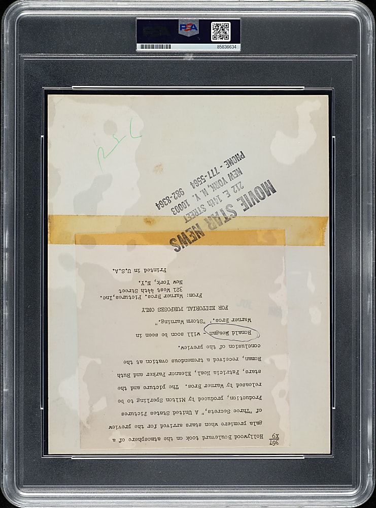 1950 Ronald Reagan Hollywood Boulevard Original Warner Brothers Photograph PSA/DNA Type I