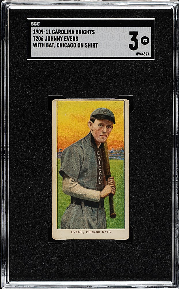 1909-1911 T206 White Border Johnny Evers with Bat, Chicago on Shirt SGC VG 3 - Carolina Brights Back