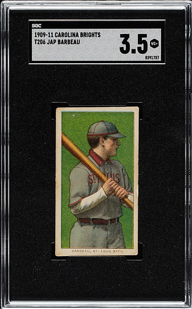 1909-1911 T206 White Border Jap Barbeau SGC VG+ 3.5 - Carolina Brights Back