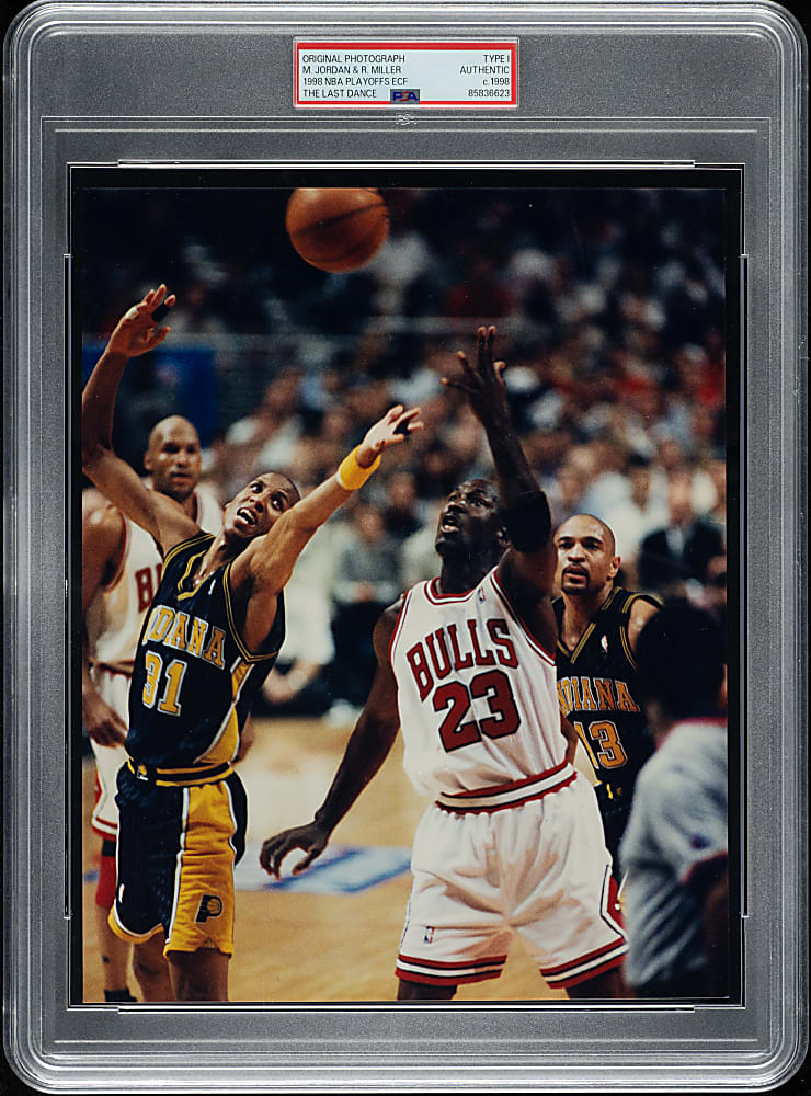 Circa 1998 Michael Jordan and Reggie Miller NBA Playoffs Last Dance Original Photograph PSA/DNA Type I