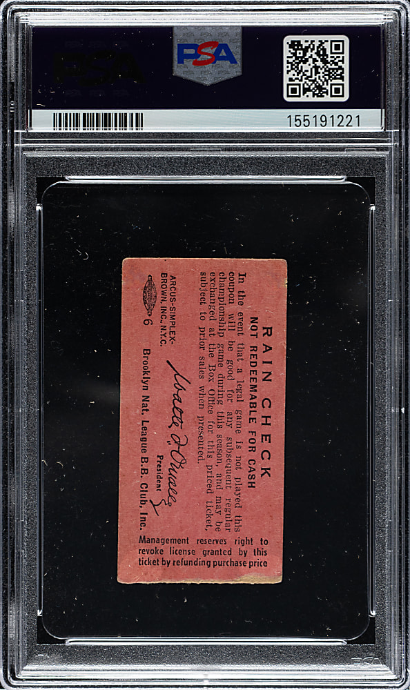 September 24, 1957 Brooklyn Dodgers (vs. Pittsburgh Pirates) Ticket Stub PSA EX 5 - Highest Graded - Last Game at Ebbets Field!
