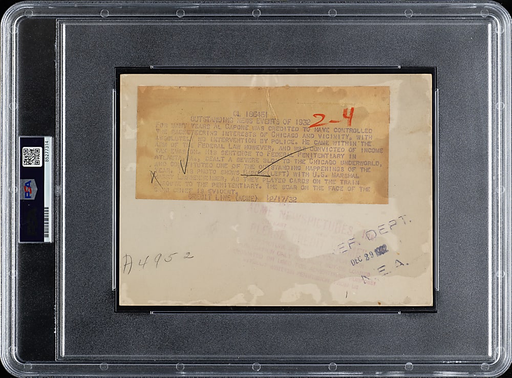 1932 Al Capone Scarface Heads to Prison Original ACME Newspictures Photograph PSA/DNA Type I