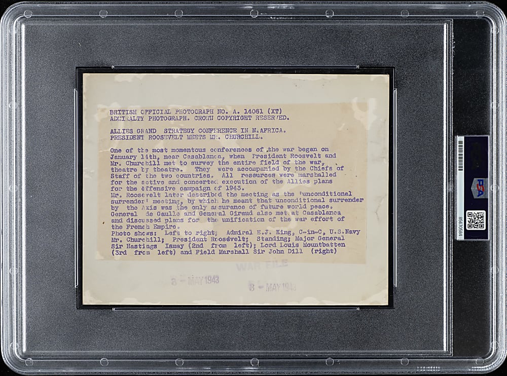 1943 Winston Churchill and Franklin D. Roosevelt Casablanca Conference World War II Original Photograph PSA/DNA Type I