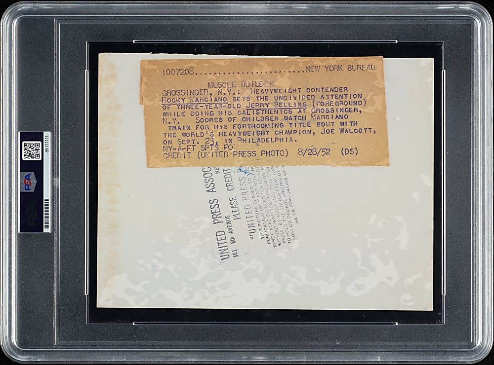 1952 Rocky Marciano Original United Press Photograph PSA/DNA Type I