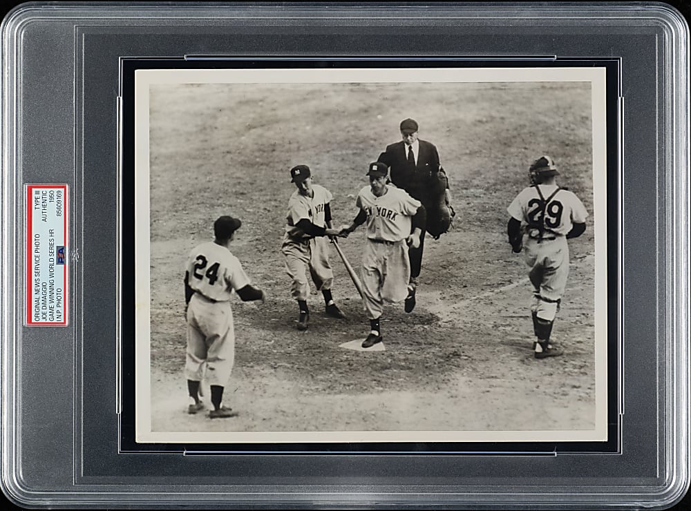 1950 Joe DiMaggio Game Winning World Series Home Run Vintage International News Photograph PSA/DNA Type III