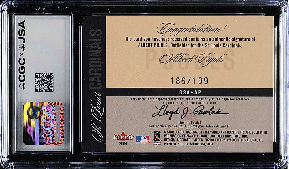 2004 Fleer Showcase Sweet Sigs #SSA-AP Albert Pujols #186/199 CGC/JSA MINT 9