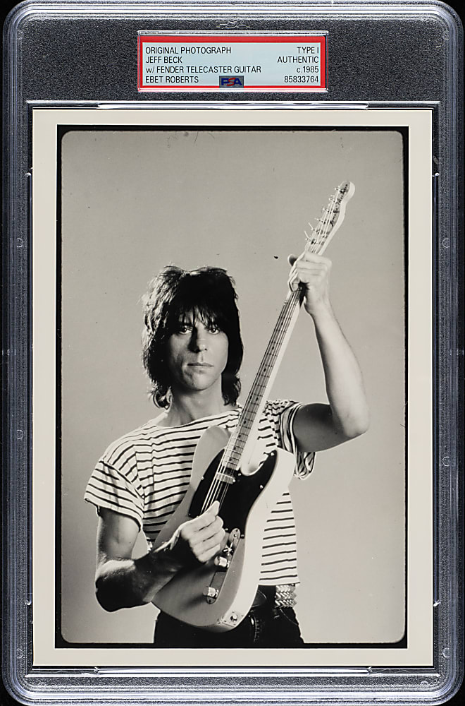 Circa 1985 Jeff Beck with Fender Telecaster Guitar Original Ebet Roberts Photograph PSA/DNA Type I