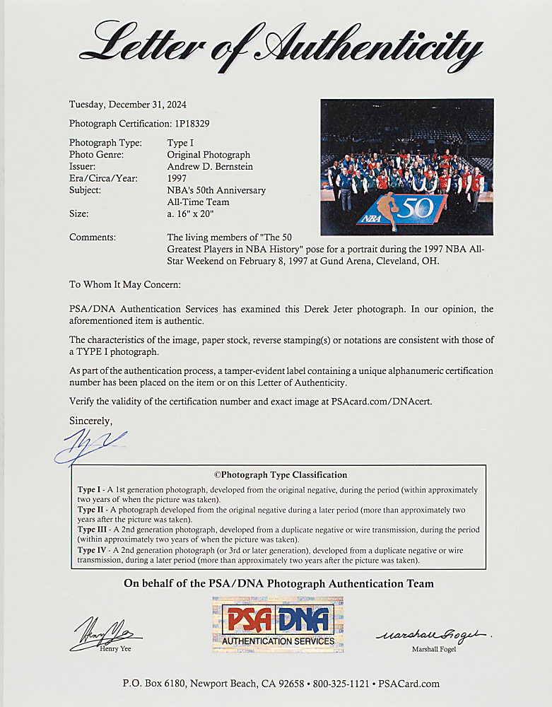 1997 NBA's 50th Anniversary All-Time Team Original Andrew Bernstein Oversized Photograph PSA/DNA Type I