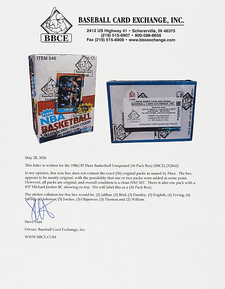 1986-1987 Fleer Basketball Unopened Wax Box (36 Packs) - BBCE - Michael Jordan Rookie Showing on Top of Pack and Five Jordan Stickers Showing on Back of Packs!