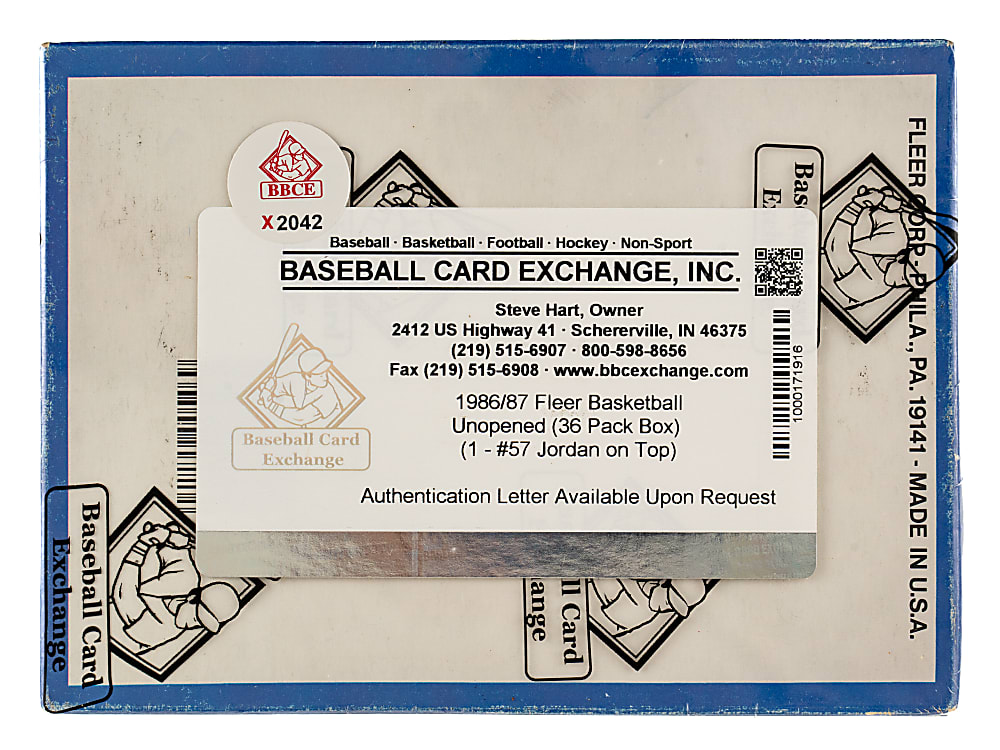 1986-1987 Fleer Basketball Unopened Wax Box (36 Packs) - BBCE - Michael Jordan Rookie Showing on Top of Pack and Five Jordan Stickers Showing on Back of Packs!