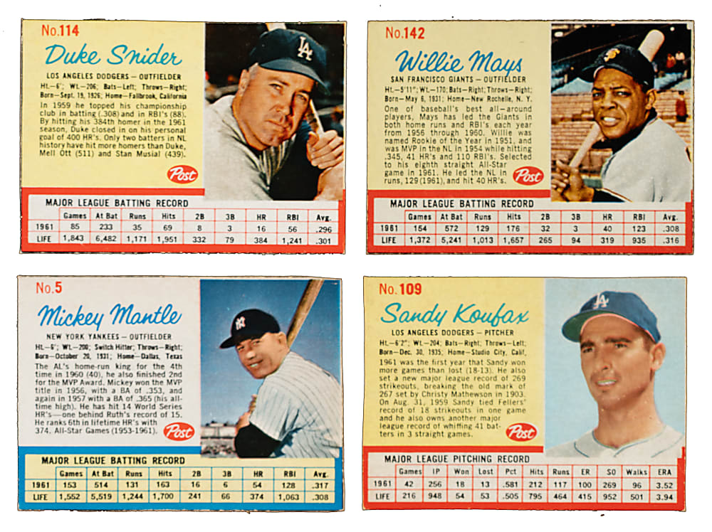 1962 Post Cereal Complete Set (200) Plus Six Variations
