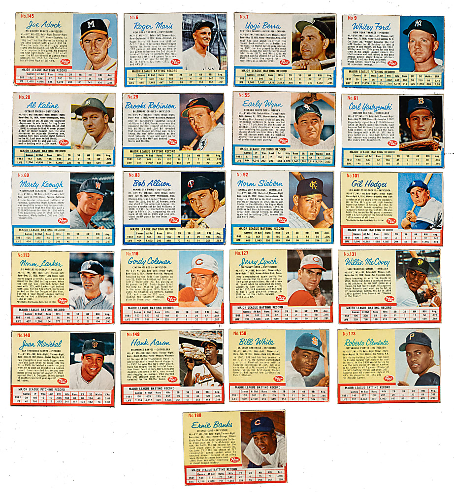 1962 Post Cereal Complete Set (200) Plus Six Variations
