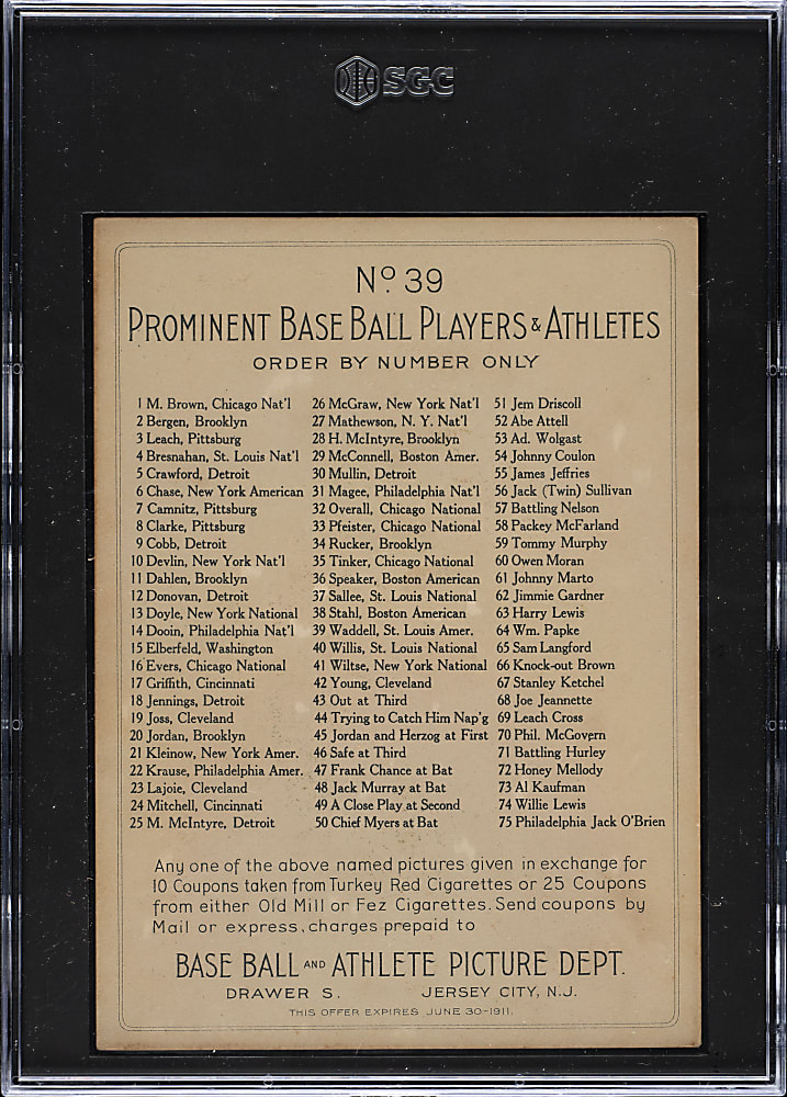 1911 T3 Turkey Red #39 Rube Waddell SGC VG/EX+ 4.5