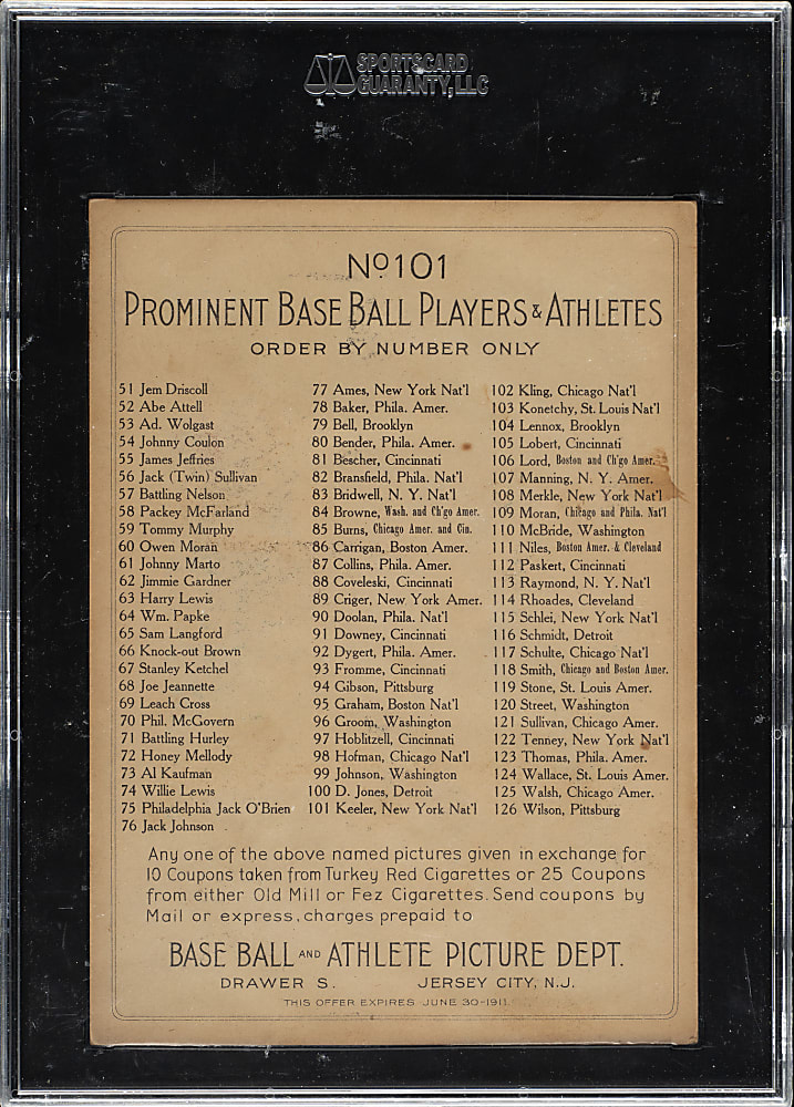1911 T3 Turkey Red #101 Wee Willie Keeler SGC EX 60