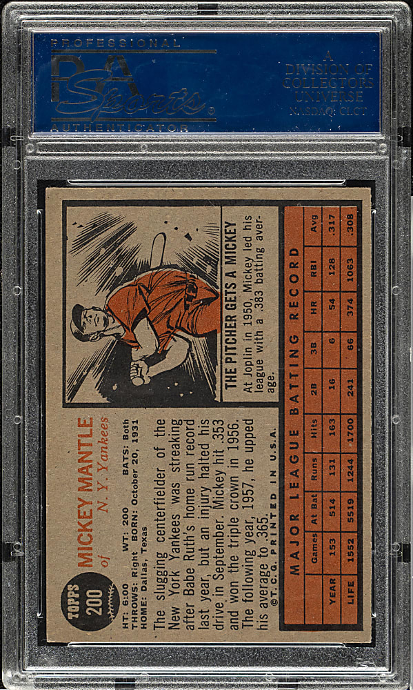 1962 Topps #200 Mickey Mantle PSA EX 5