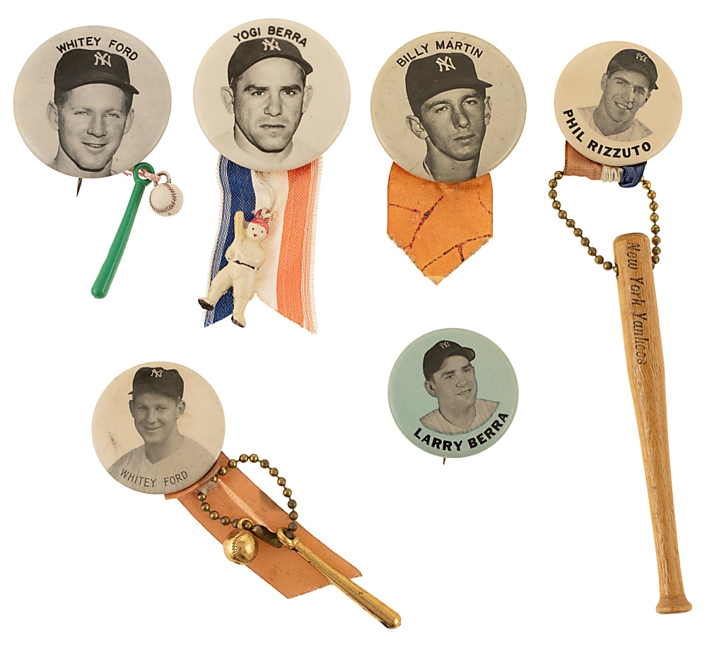 1940s to 1960s New York Yankees Pin Collection (48) Including Berra, Ford, and Rizzuto