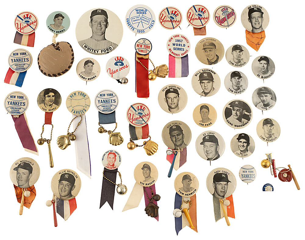1940s to 1960s New York Yankees Pin Collection (48) Including Berra, Ford, and Rizzuto