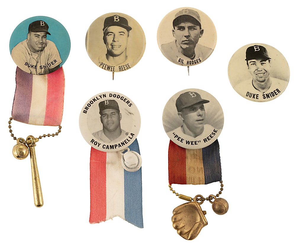 1940s to 1950s Brooklyn Dodgers Pin Collection (52) Including Campanella, Reese, Snider, and Hodges
