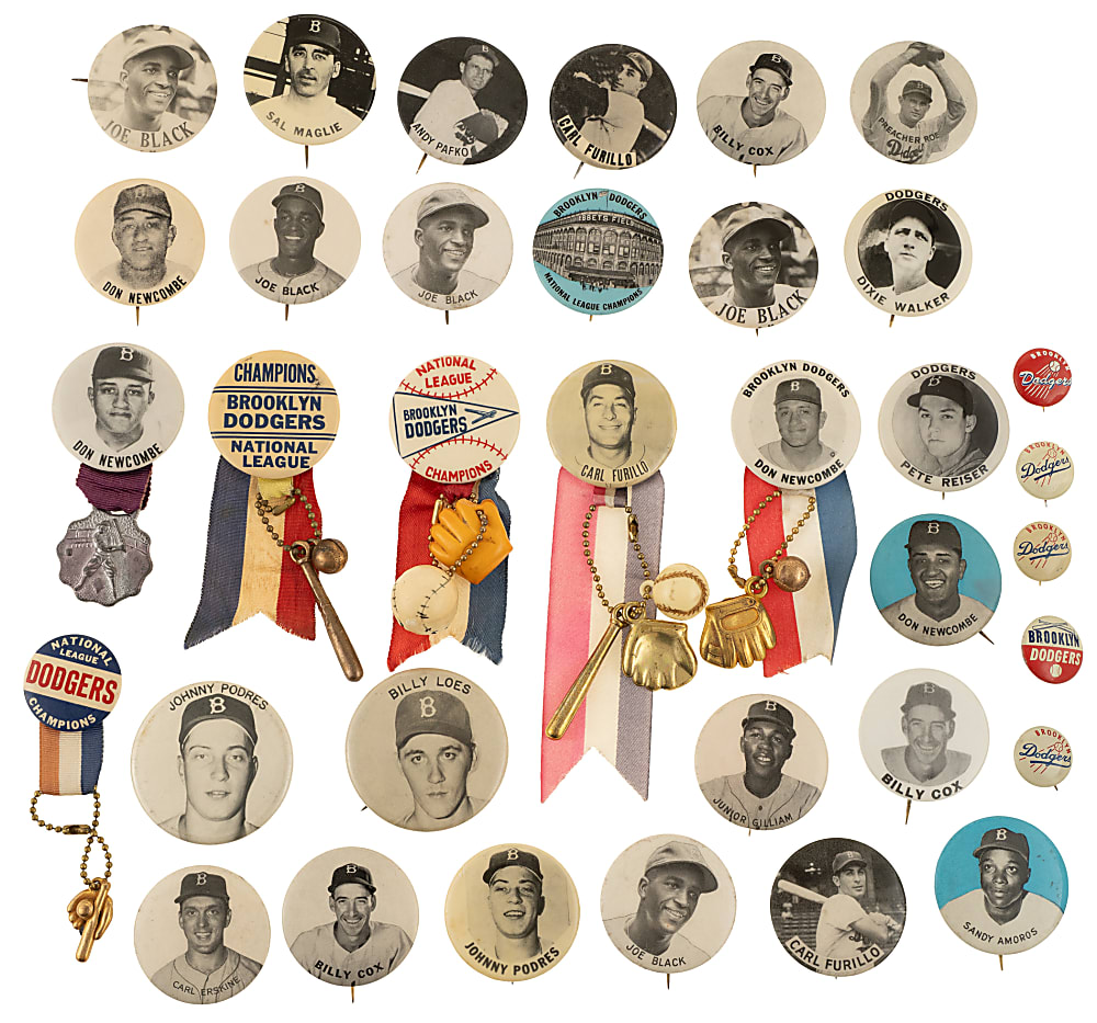 1940s to 1950s Brooklyn Dodgers Pin Collection (52) Including Campanella, Reese, Snider, and Hodges