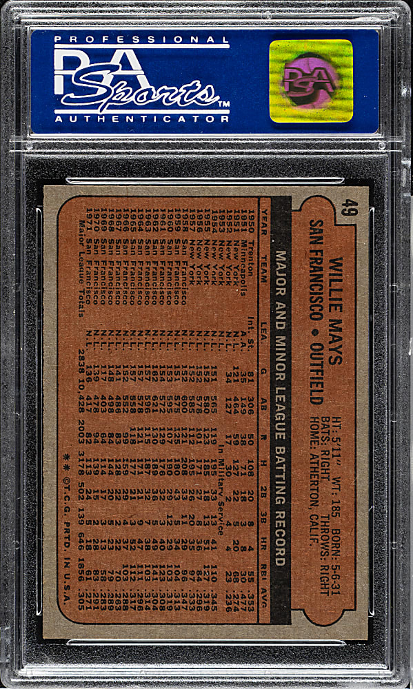 1972 Topps #49 Willie Mays PSA NM-MT 8