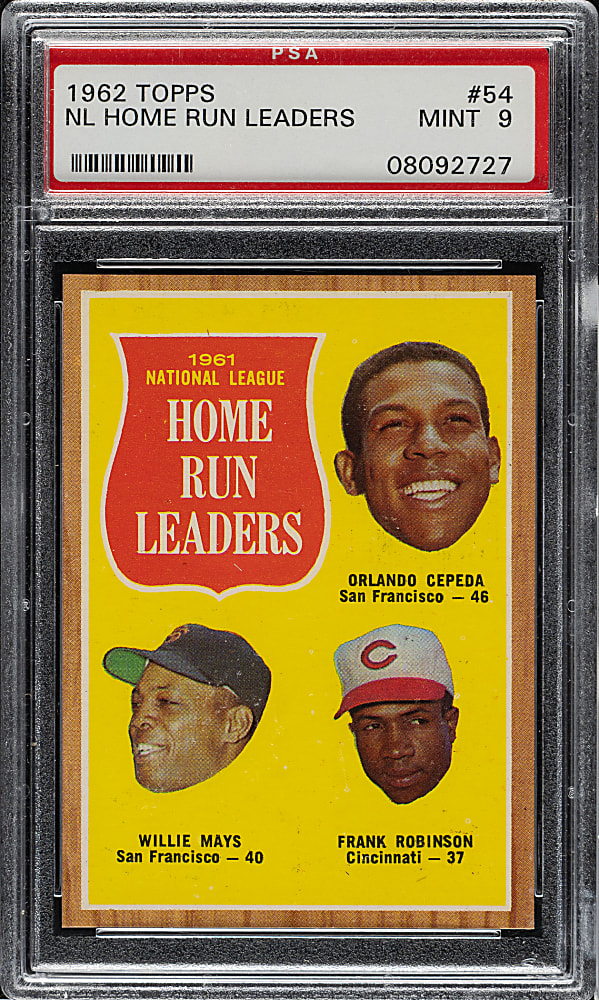 1962 Topps #54 NL Home Run Leaders with Cepeda, Mays, and F. Robinson PSA MINT 9 - Highest Graded!