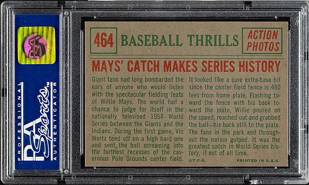 1959 Topps #464 Willie Mays' Catch Makes Series History PSA NM-MT 8