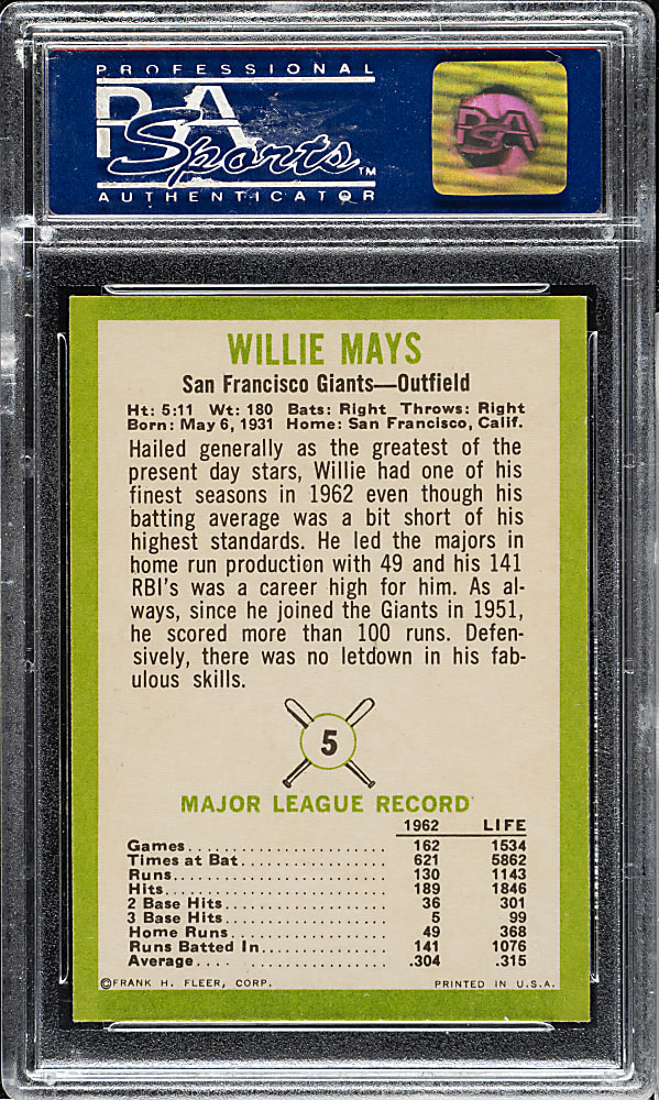1963 Fleer #5 Willie Mays PSA NM-MT 8