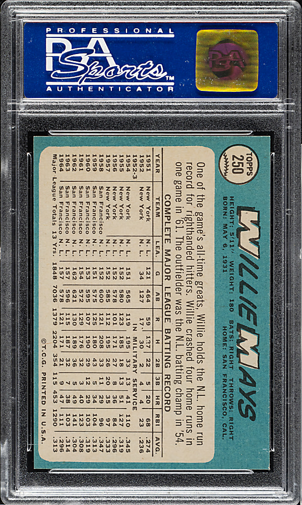 1965 Topps #250 Willie Mays PSA NM-MT 8