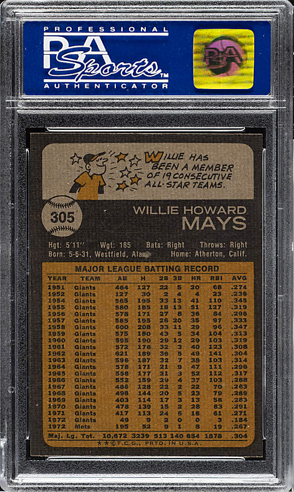 1973 Topps #305 Willie Mays PSA NM-MT 8