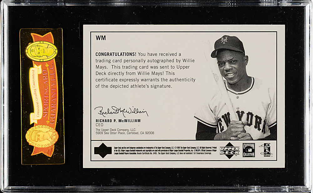 1999 Upper Deck Century Legends Century Epic Signatures #WM Willie Mays #1/100 SGC NM/NM+ 92