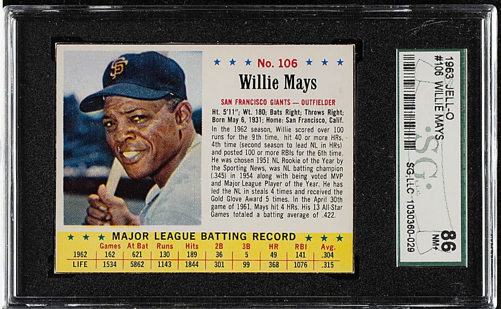 1963 Jell-O #106 Willie Mays SGC NM+ 86