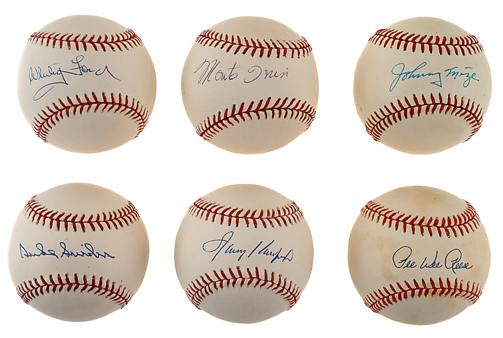New York Giants, New York Yankees, and Brooklyn Dodgers Single-Signed Baseball Collection (90) Including Koufax, Ford, and Irvin