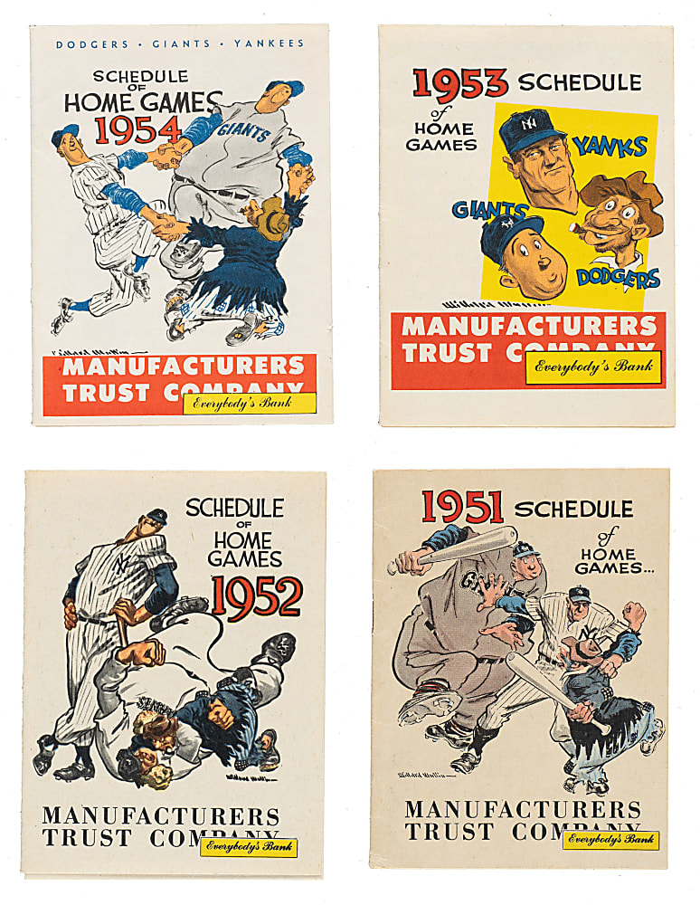 1951 to 1957 Manufacturers Trust Company Yankees, Dodgers, and Giants Pocket Schedule Booklets Collection (18)