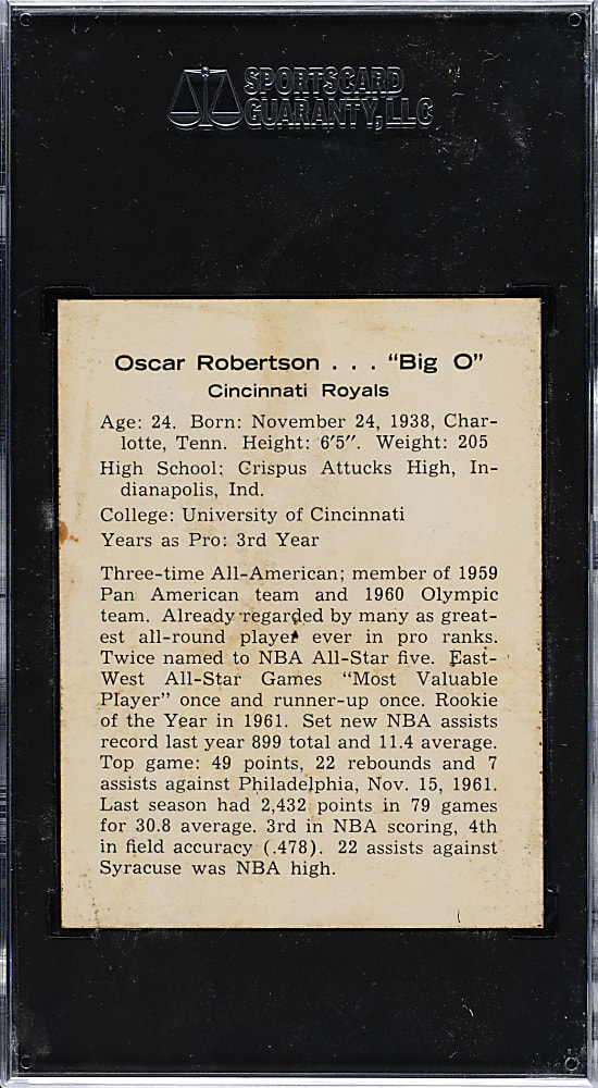 1962-1963 Kahn's Wieners Basketball Oscar Robertson SGC VG+ 3.5