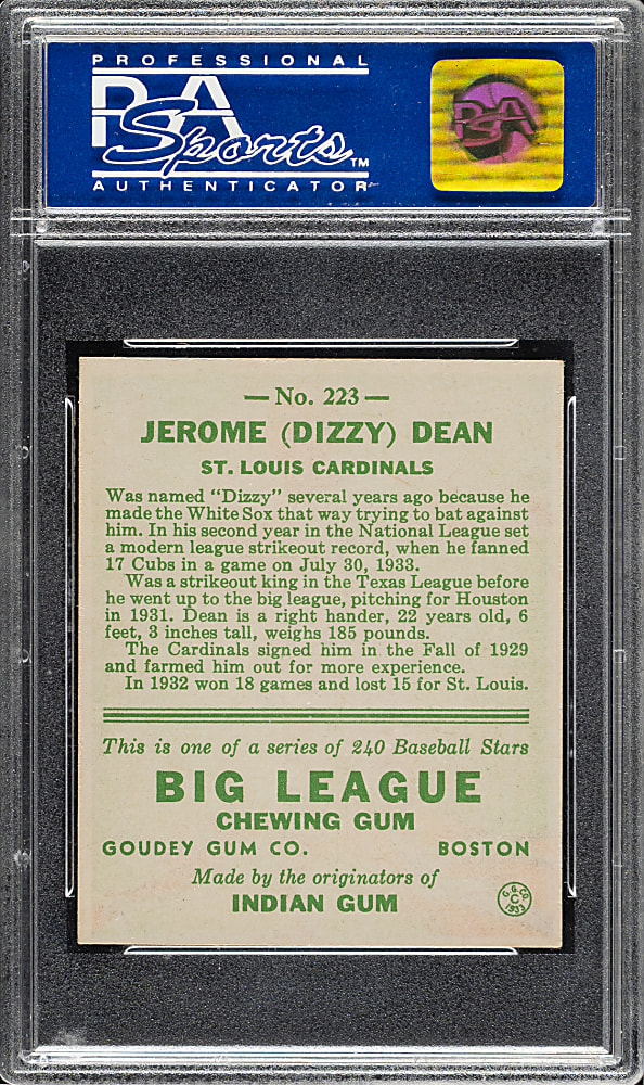 1933 R319 Goudey #223 Dizzy Dean PSA NM 7
