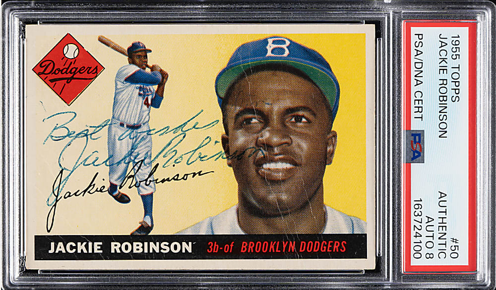 Signed 1955 Topps #50 Jackie Robinson PSA/DNA NM-MT 8